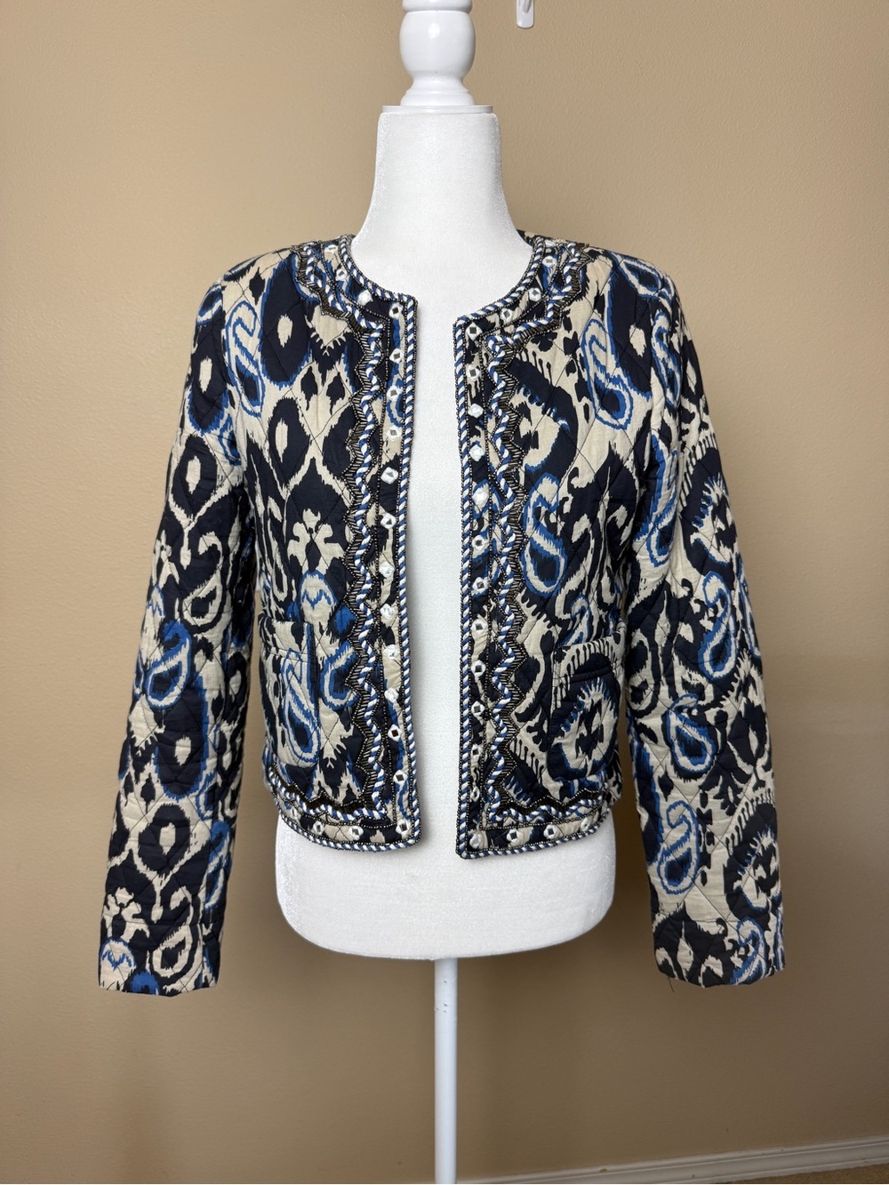 MANGO Quilted and Embroidered Jacket Size XS